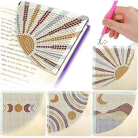 4Pcs Boho Diamond Art Bookmarks,DIY Corner Bookmark Diamond Art Painting Kits,Diamond Art Bookmarks DIY Page Bookmarks for Home Office School Beginner Adults Reading Crafts Kit Gifts Cover