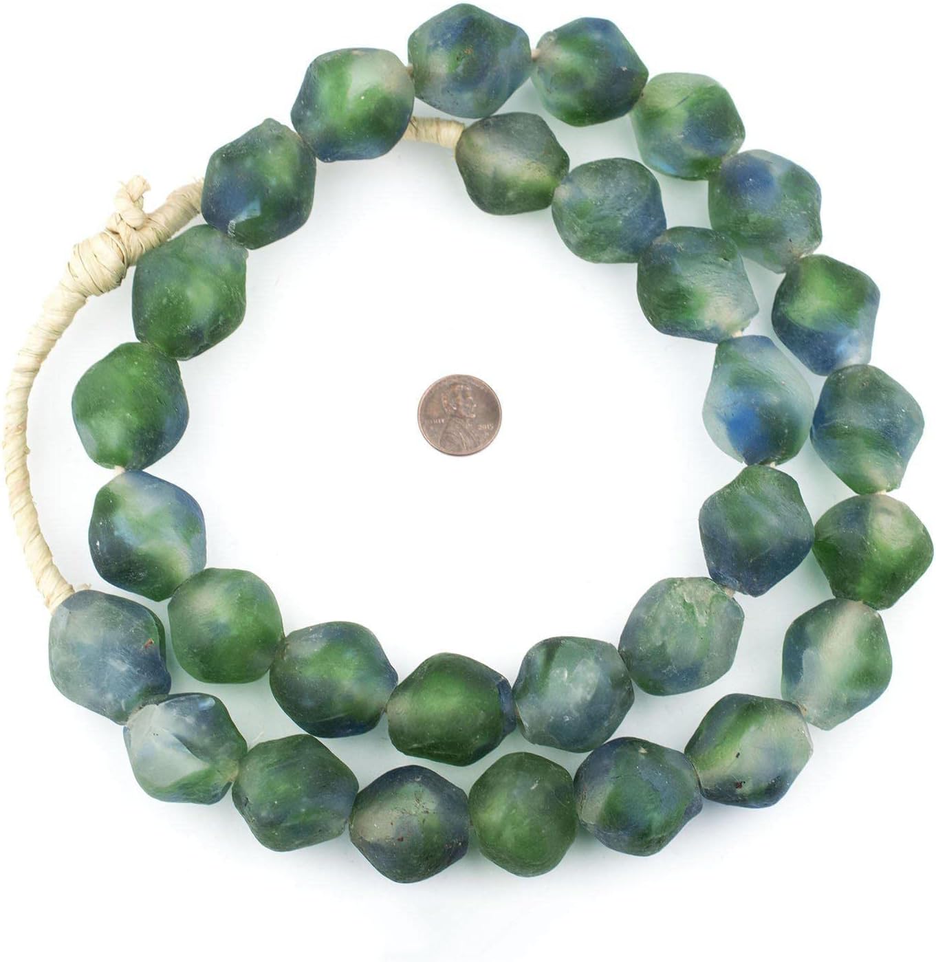 Jumbo Bicone Recycled Glass Beads - Beaded Wall Hangings - Extra Large African Sea Glass Beads 25mm - The Bead Chest (Blue-Green Swirl)