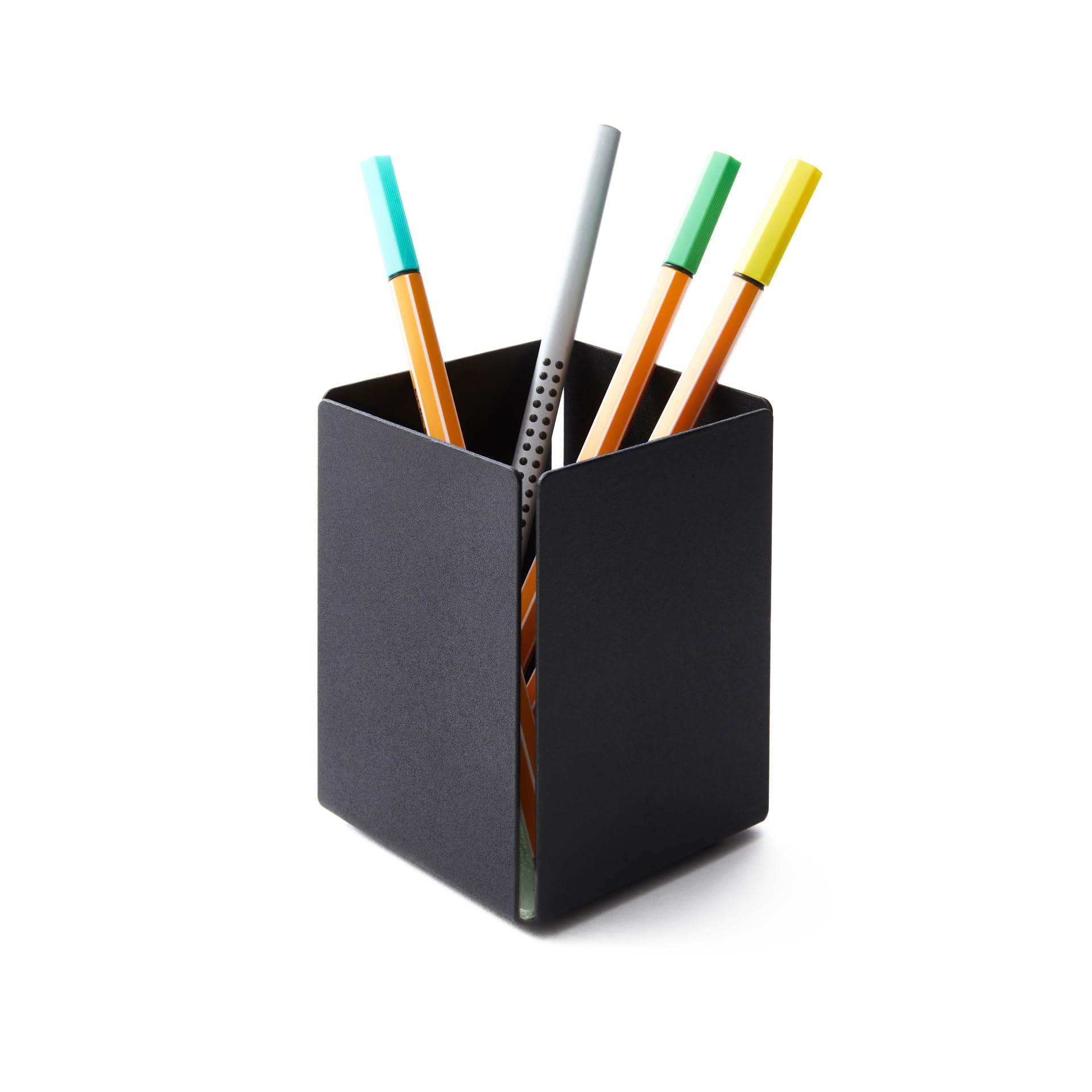eglooh - Dafne - biurko z uchwytem na długopisy ze strukturą z czarnej stali - wewnętrzne dno z prawdziwej skóry szałwiowej - kwadratowy design cm 7,2 x 7,2 x wys. 10 - Made in Italy