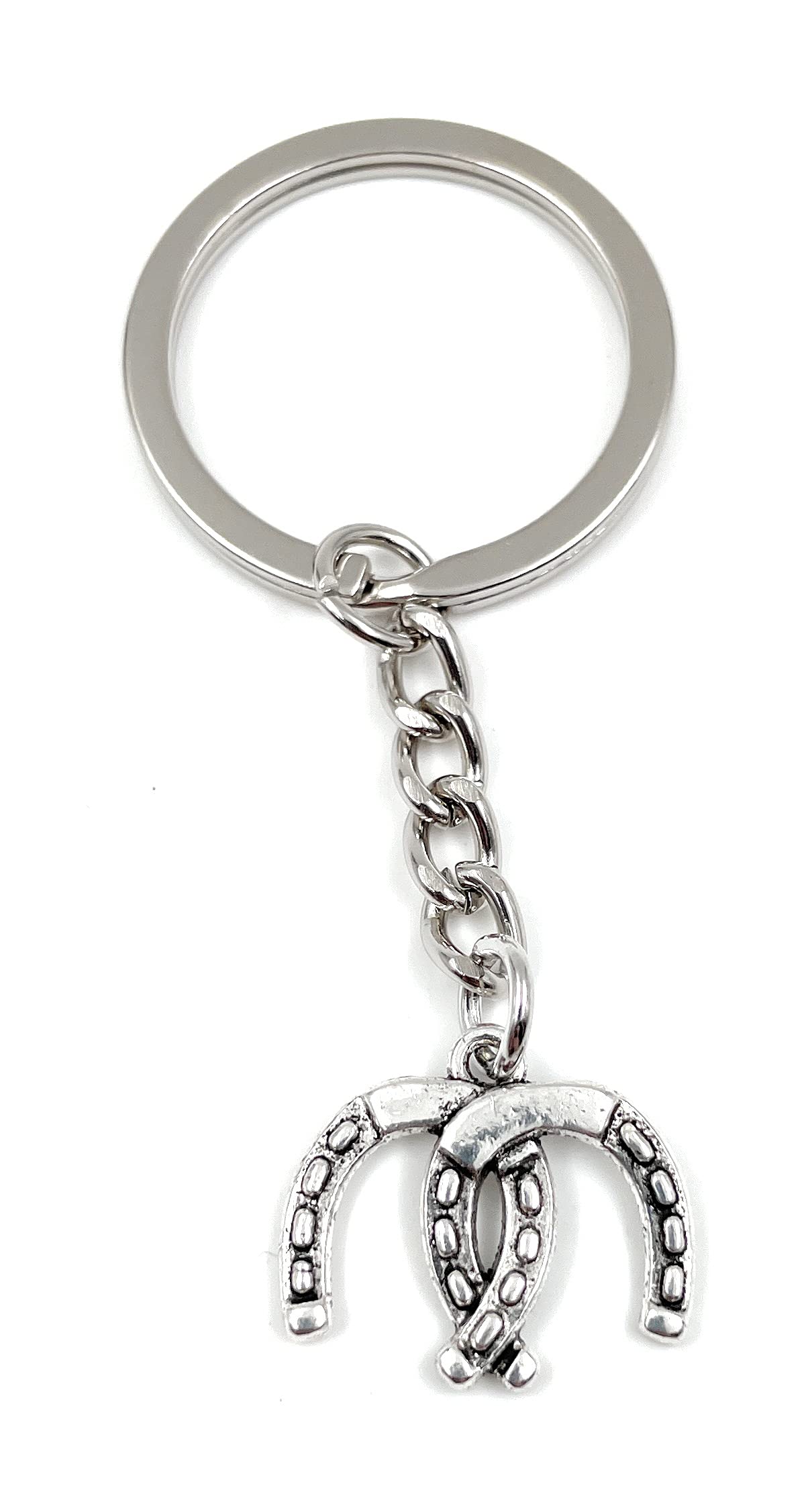 Onwomania Horseshoe Double 2 Keyrings Metal Lucky Charm in Aluminium Gift Box, Ideal for Gifting, silver, One Size