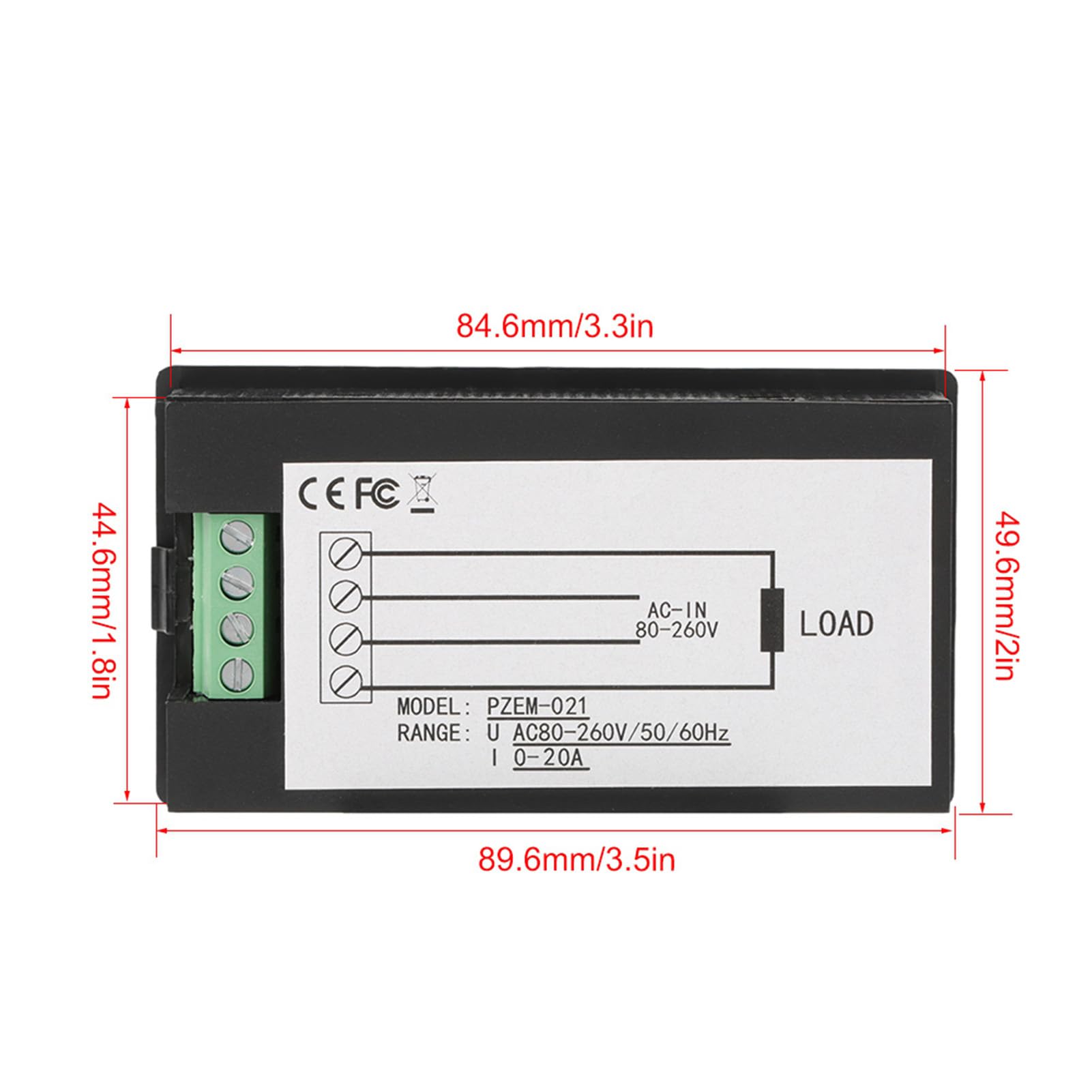 Akozon Peacefair PZEM-021 AC-Spannungs- und Strom-Digitalmessgerät mit LCD-Display – Misst Strom, Energie und Mehr – 20 A, AC 80–260 V – Überlastalarm und Hintergrundbeleuchtungsfunktionen