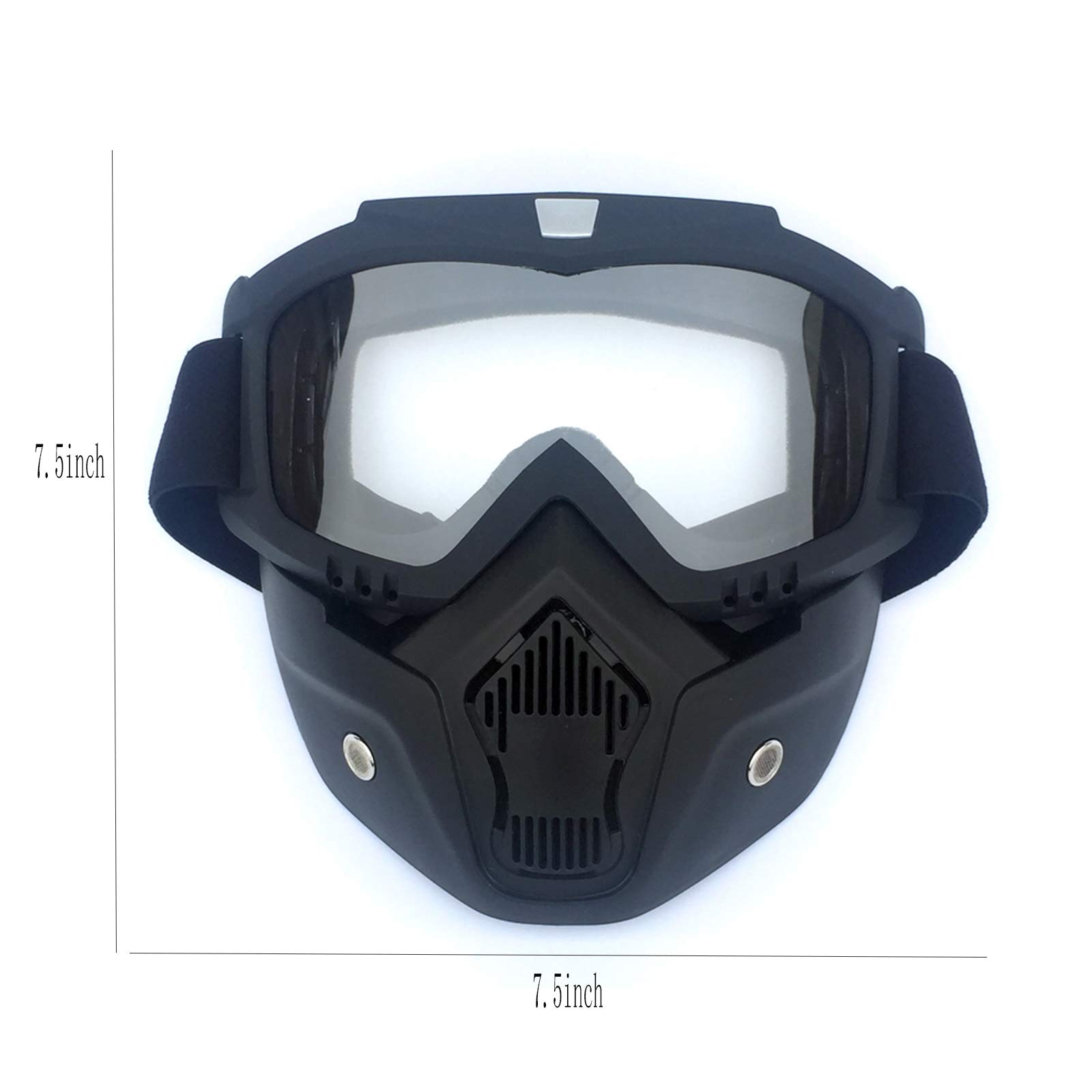 HAO Motorcycle Goggle Mask, Windproof Anti-Fog Protective Detachable Adjustable Tactical Glasses for for Cycling,Skiing,Paintball,Riding,Snowmobile Outdoor Winter (Black with Clear Lens)