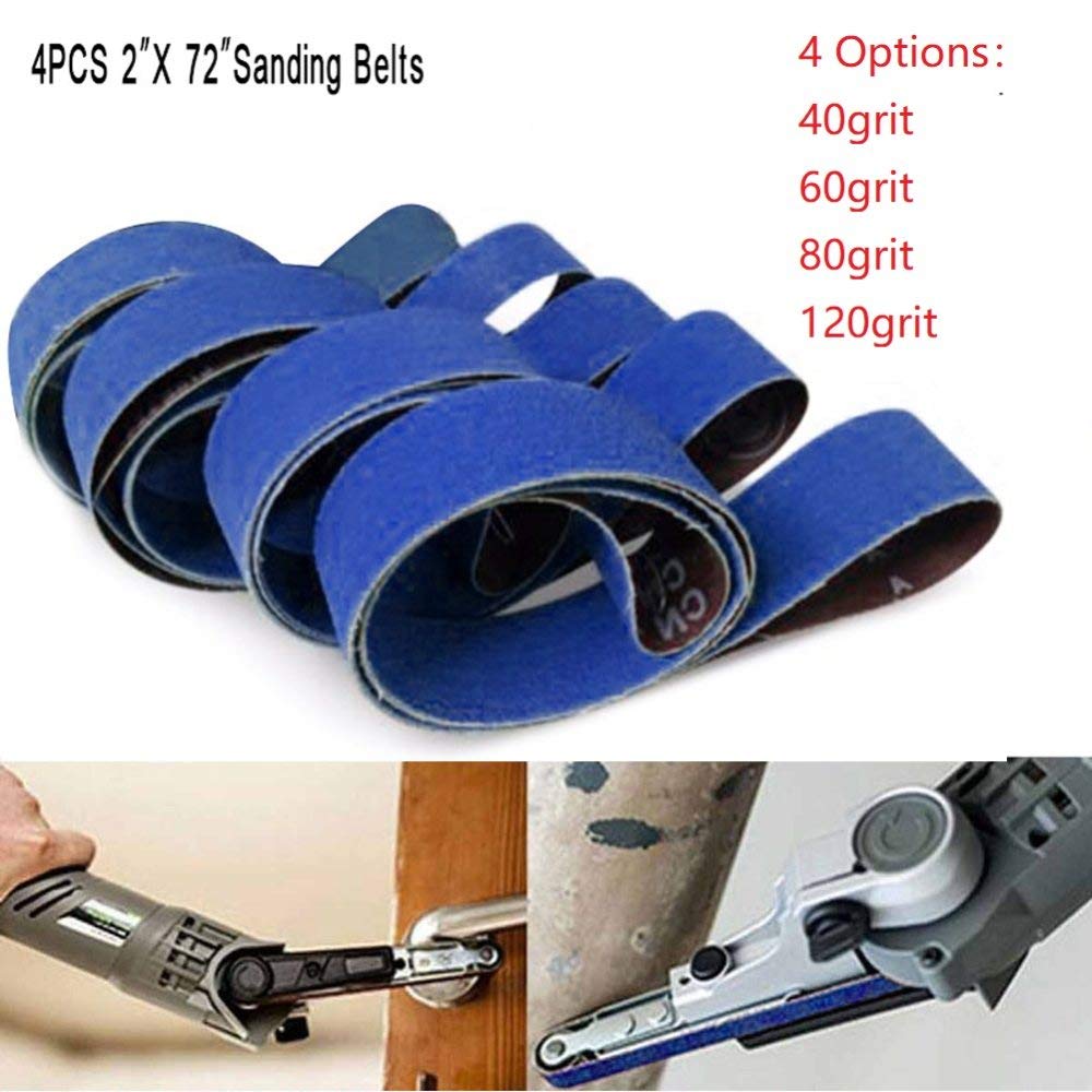 4 piezas 2 '' x 72 '' Bandas de lijado de grano 40/60/80/120 Bandas de papel de lija en seco húmedo Bandas abrasivas de pulido grueso para lijadora herramienta rotativa eléctrica, 120