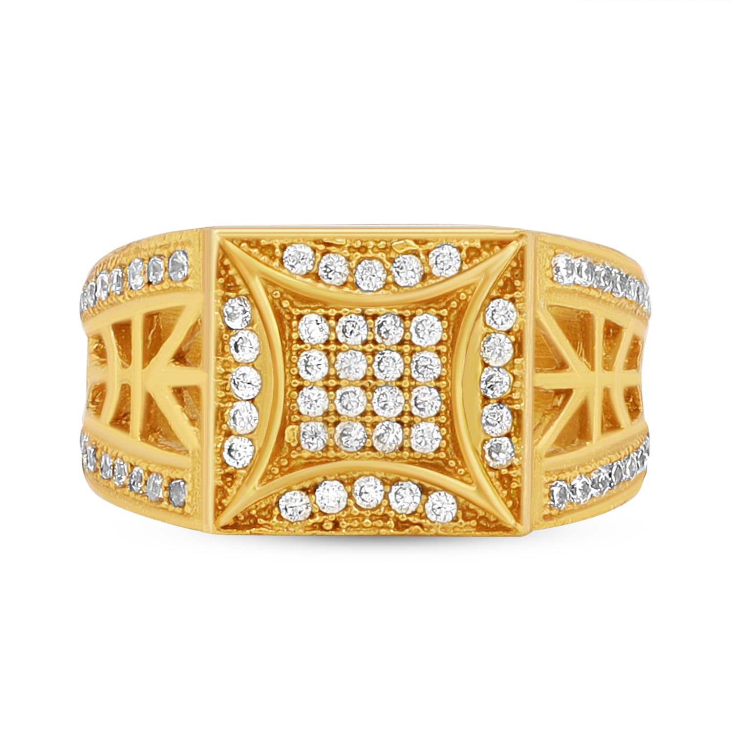 Spangel FashionJewellery Gold Plated Ring for Men Boys Gents Rings in American Diamond Crystal Cz Mens Jewellery for Men