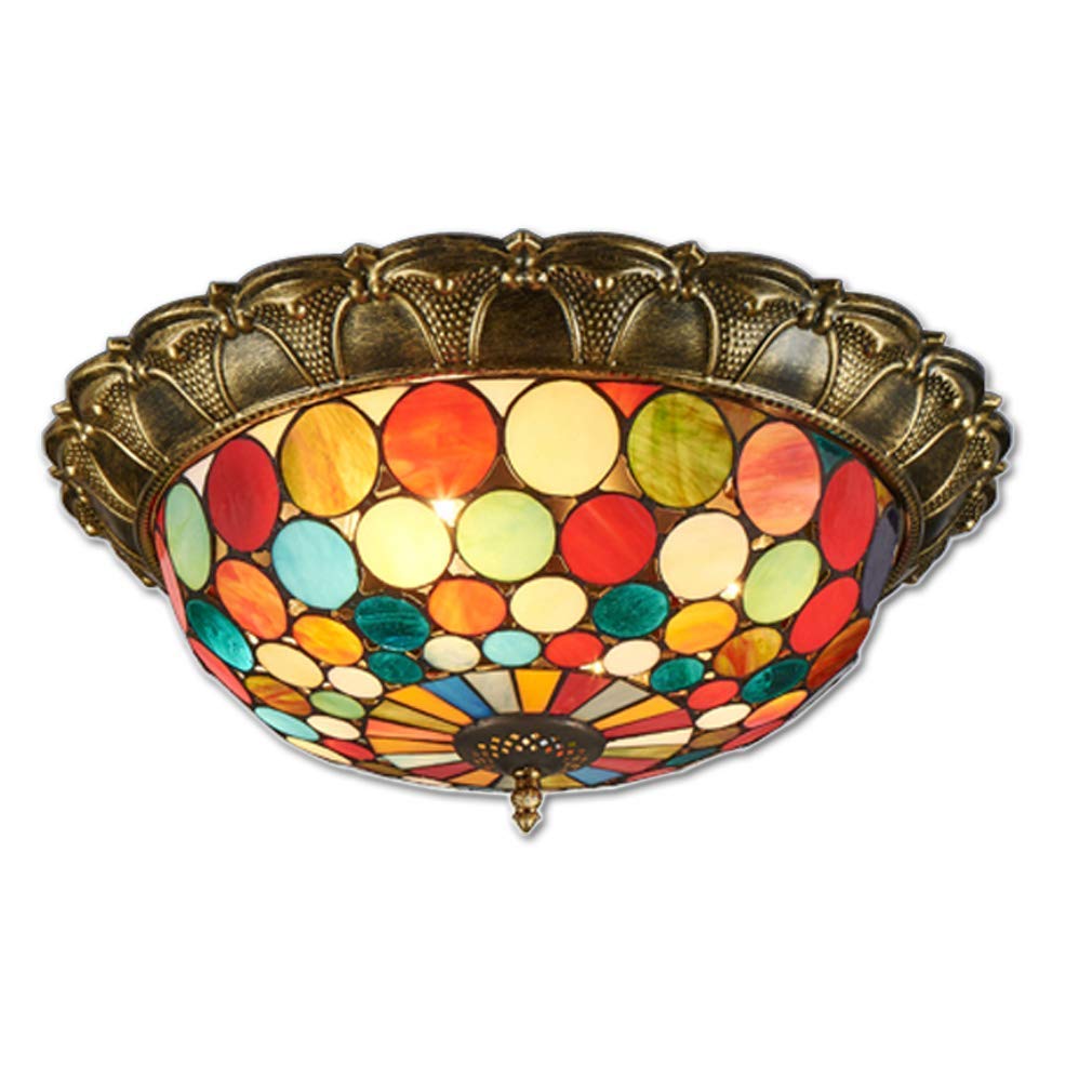 sufitowa LED, klasyczna sufitowa witrażowa w stylu retro, rustykalna do sypialni, sufitowa, piękny kolorowy szklany klosz, artystyczna, oświetlenie dekoracyjne, do przedpokoju, 18 W, 1350