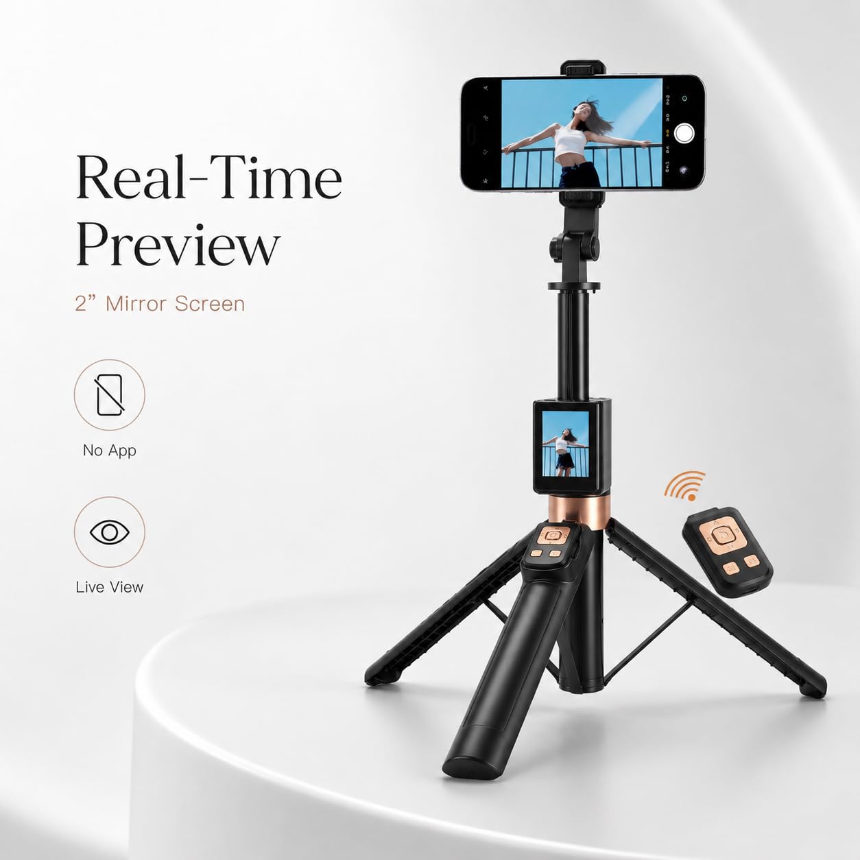 Selfie Stick per Telefono con Schermo Monitor e Telecomando Bluetooth, Treppiede Estensibile da 12-67 Pollici per Vlogging con Fotocamera Posteriore, TikTok Live, Nessuna App HD Mirroring,