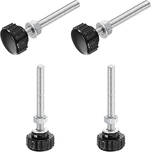 Miniatura 474 de uxcell Juego de 4 perillas moleteadas, tornillos de pulgar con tuercas y arandelas, rosca macho métrica M6 x 1.378 in, cabeza de plástico de 0.984