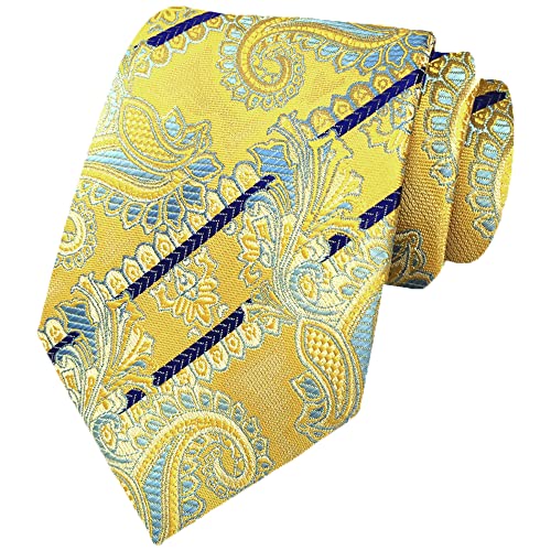 MENDENG Men's Classic Paisley Jacquard Woven Silk Tie Party Necktie One Size Yellow