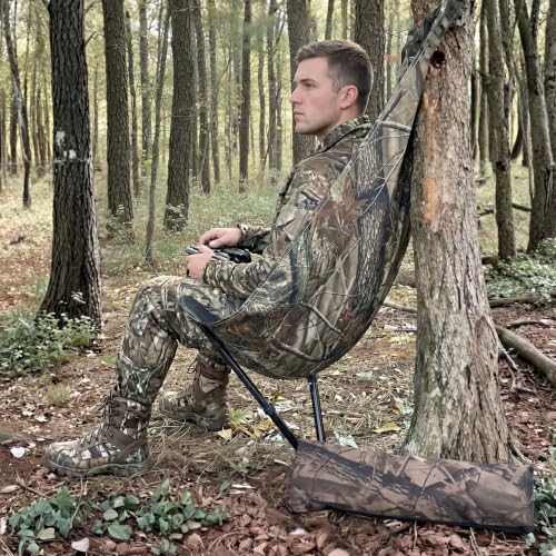 Portable Hunting Chair Adjustable Height Silent Swivel Tree & Ground Seat Lightweight Folding Hammock-Style Camp Chair for Deer Turkey & Duck Hunting