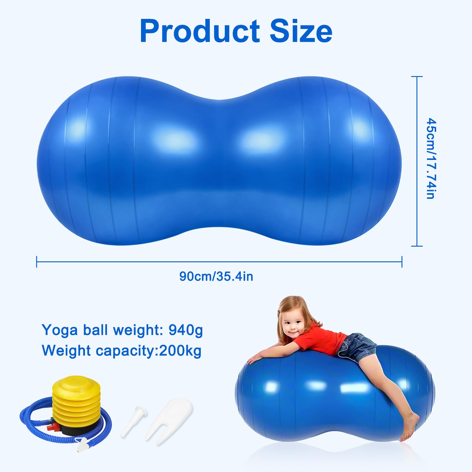 flintronic Bola de Yoga, Peanut Ball, Exercise Ball with Pump, 90 x 45cm Pelota de Ejercicio de Cacahuete Antiexplosión para Terapia de Niños, Embarazo, Yoga, Pilates