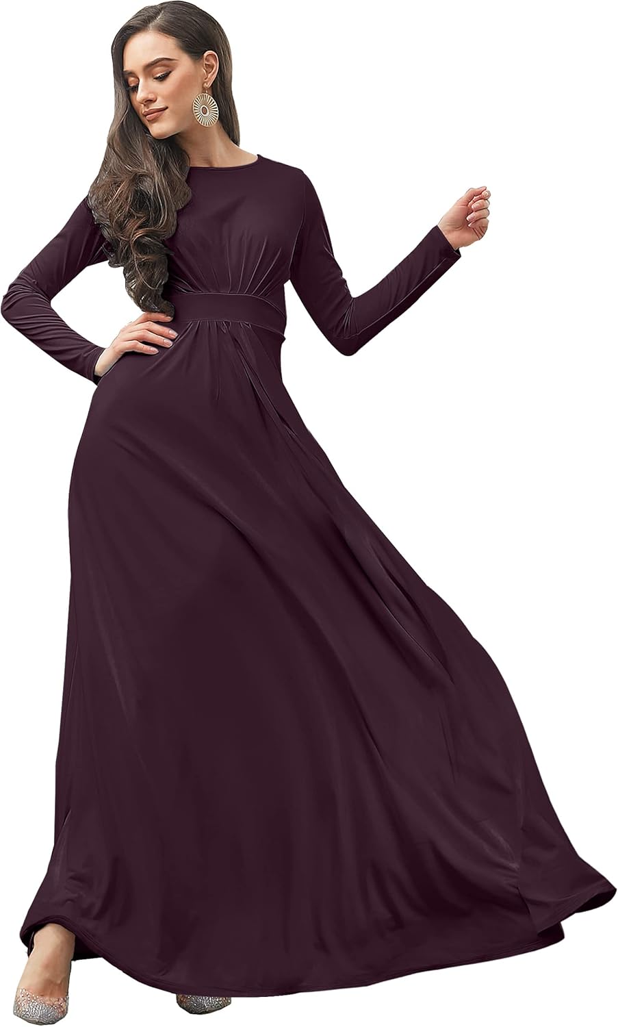 KOH KOH Womens Long Sleeve Flowy Empire Waist Fall Winter Party Gown