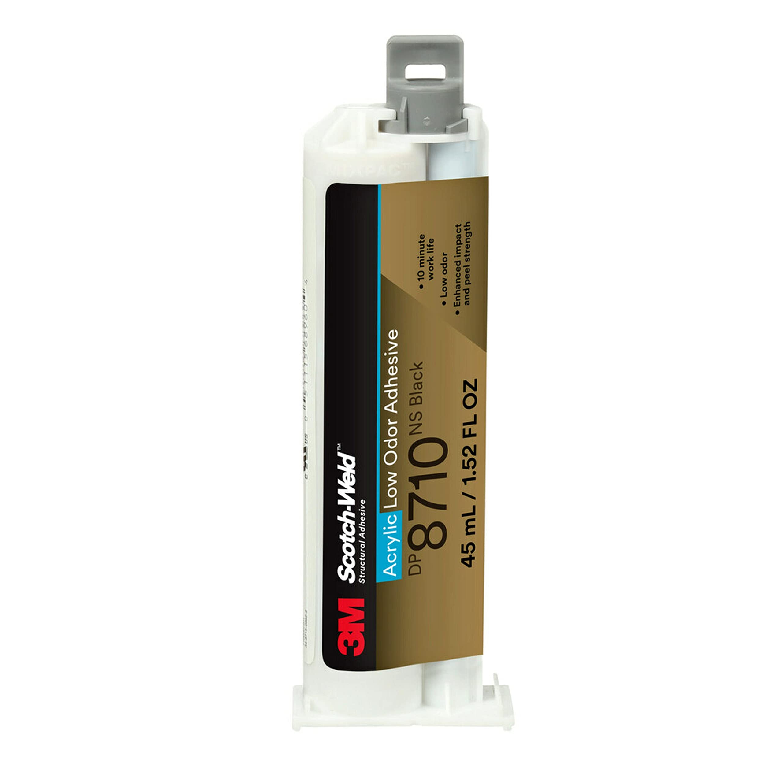 3M Scotch-Weld Low Odor Acrylic Adhesive DP8710NS, 8710, Black, Nonflammable, Minimal Surface Preparation, 45 mL (1.52 fl oz) Duo-Pak, 1 Each