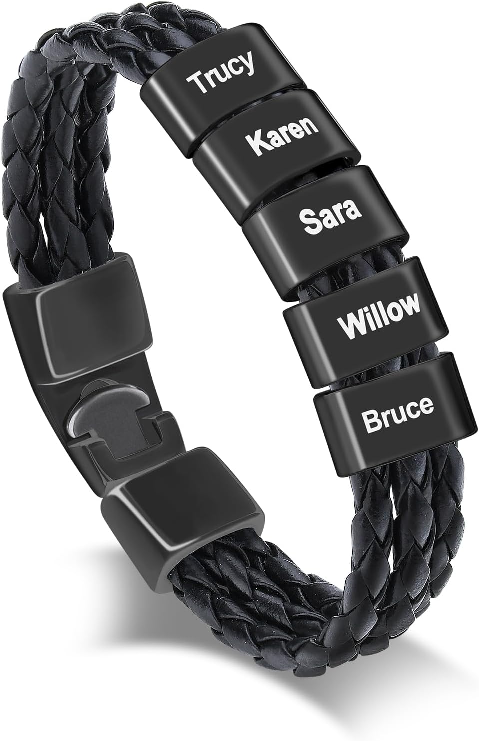 Personalized Mens Braid Bracelet with Name Beads Bracelets Engraved Bracelet for Men Custom Leather ID Bracelets Fathers Bangle for Dad Grandpa in Father’s Day (Style 5)