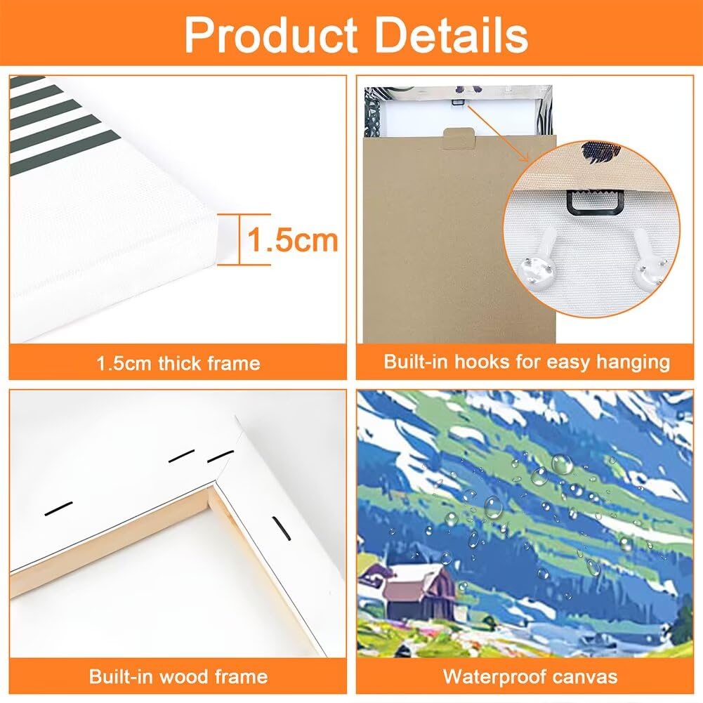Wandbilder Berg 60x80cm, 3Pcs Leinwand Bilder Groß Wanddeko Wohnzimmer, Farm Leinwand Bilder mit Rahmen, Moderne Wandbilder Wohnzimmer Poster Set mit Haken, Wanddeko Schlafzimmer Poster Set, -2154