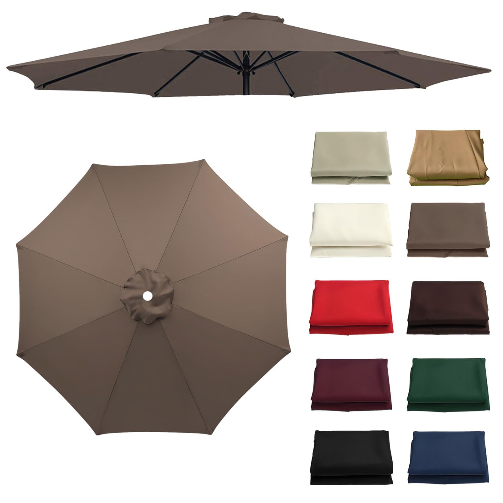 Umbrella Replacement Canopy, Polyester Fabric Replacement Canopy, UV Protective Parasol Canopy Cover, Replacement Parasol canopy, 6/8 Ribs Umbrella Garden Parasol Canopy Cover(Light Brown,8 ribs: 3.0m