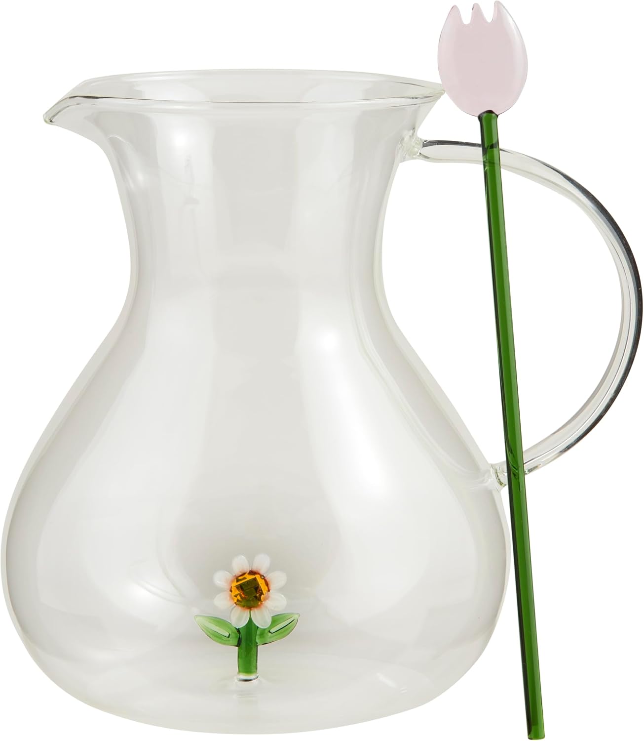 Mud Pie Glass Flower Icon, pitcher 97 oz | spoon 10", White
