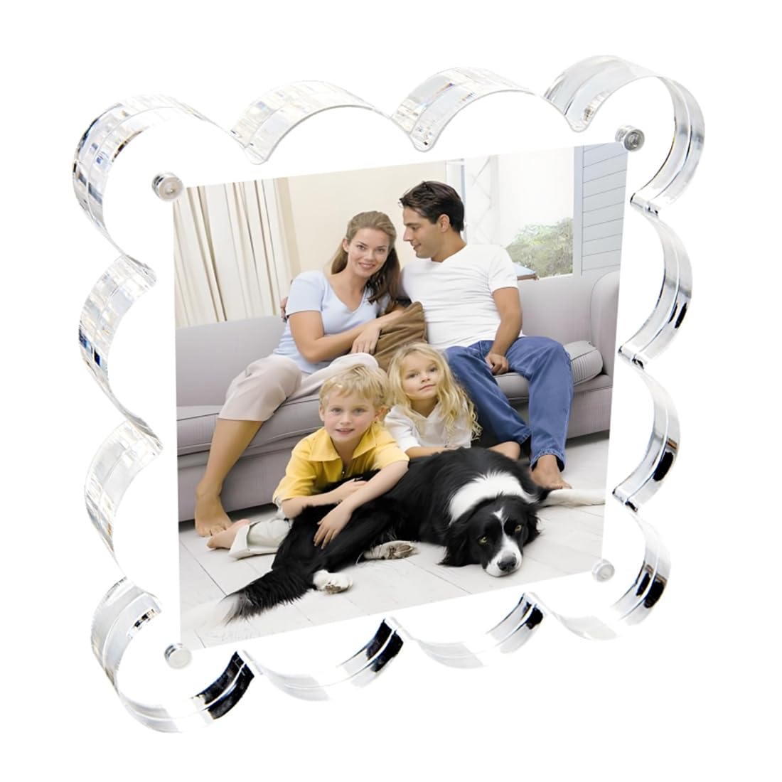 4x4 Inch Magnetic Acrylic Picture Frame,10+10mm Thick Block,Double Sided Clear scalloped frames for Desktop Display | Trendy Home Gift (1 Pack, 4x4inch)