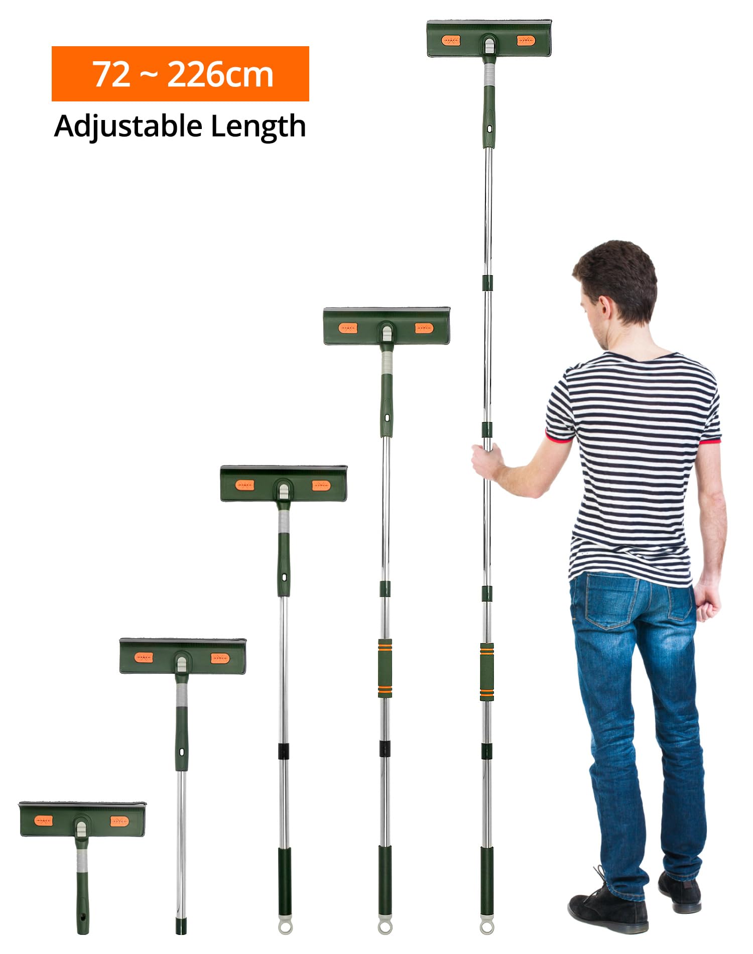 QWORK® Ściągaczka do okien, ściągaczka do podłóg prysznic, od 29 do 200 cm Wysuwana rączka 2w1, głowica obrotowa 180°, do mycia okien, podłóg, samochodów