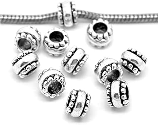 Sexy Sparkles European Spacer Beads for Charm Bracelets – 10 Pcs Silver Tone Beads, Compatible With European, Biagi, Chami...