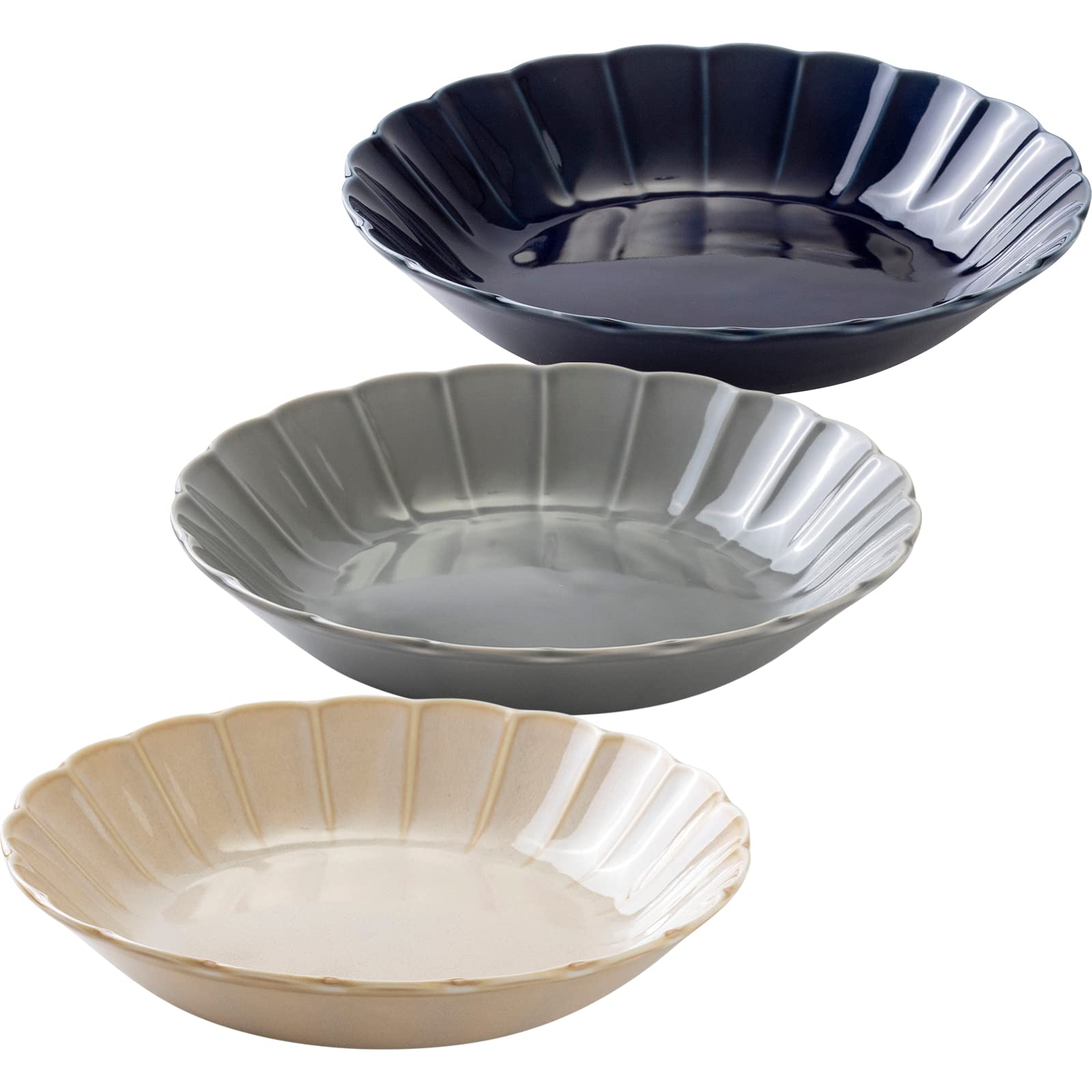 Minorutouki mino ware I-TSU-KA Deep Plate 3 color set, φ9.29×H1.97in 19.47oz Made in Japan