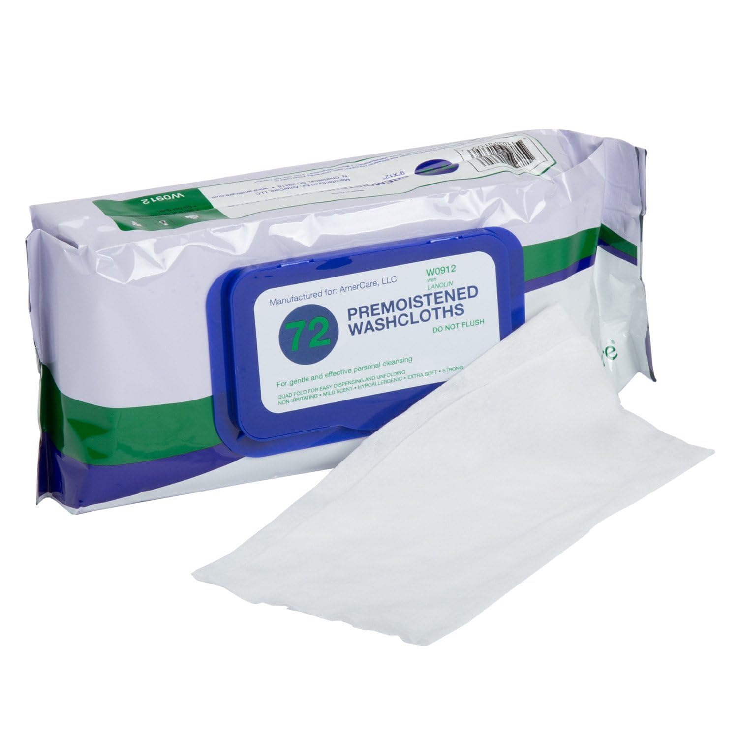 AmerCare 8 Inch x 12 Inch Premoistened Washcloths, Case of 864