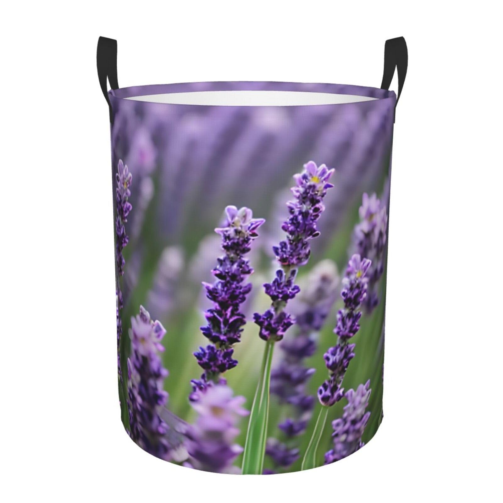 S Collapsible Round Purple Lavender Floral Flowers Print Laundry Hamper