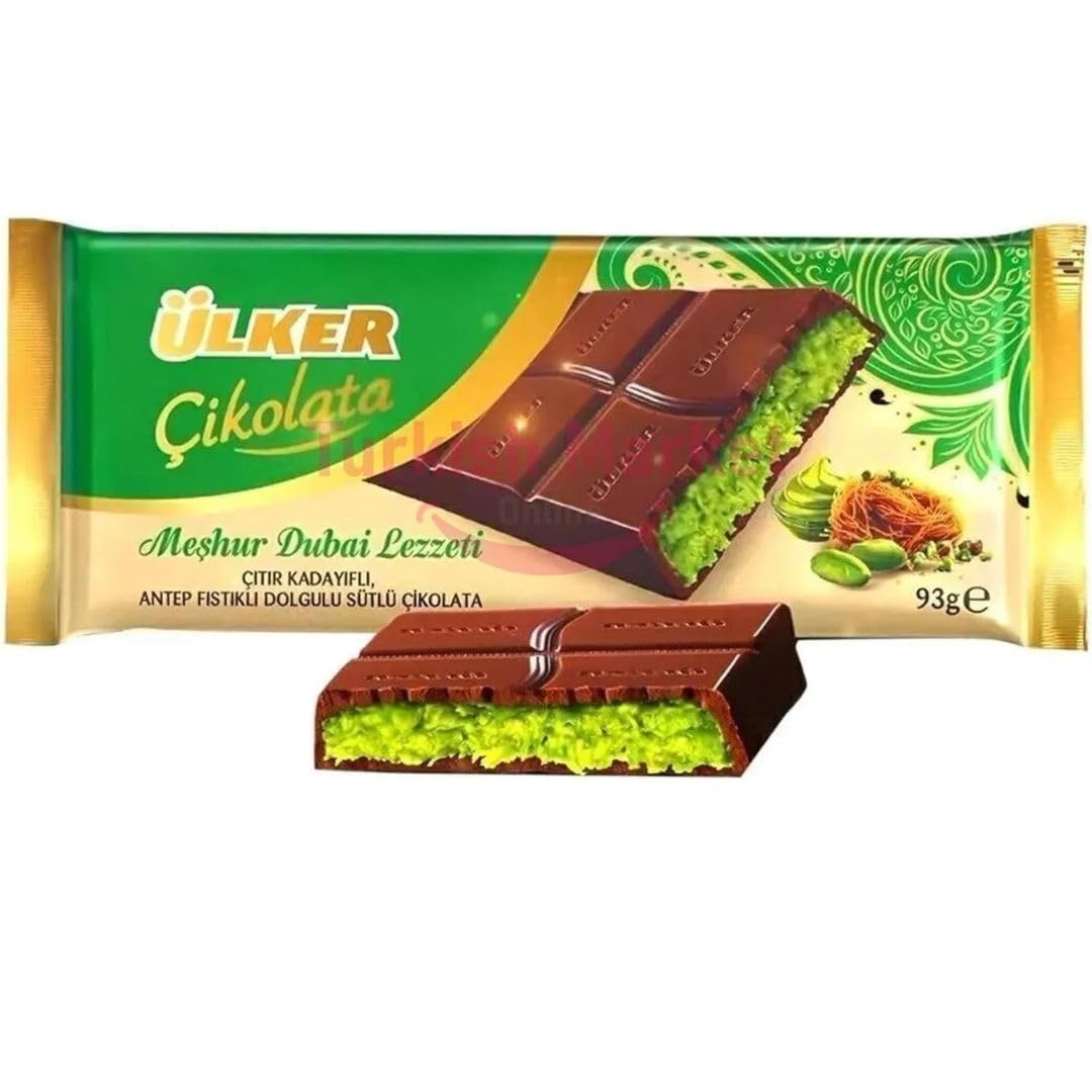 Premium Dubai Chocolate 93 G in Kadayif Antep Pistachio - Viral Crispy Dubai Chocolate with Knafeh and Pistachio Cream - Gold series Chocolate - Kadayif Dubai Cikolatasi 1 pack 93G
