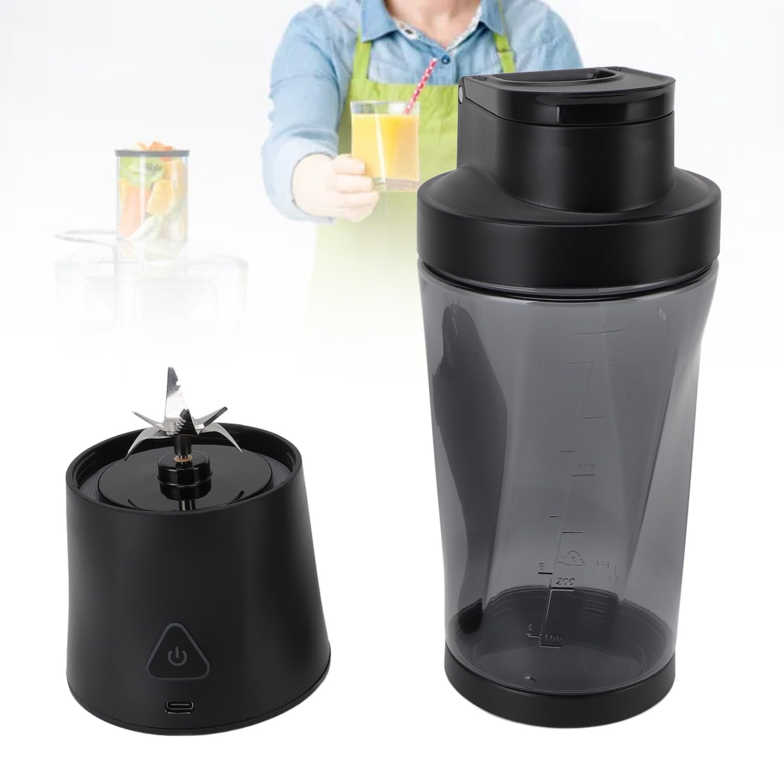 Cocoarm Frullatore Personale da 700 Ml, Ricaricabile Via USB, Spremiagrumi Portatile, Bicchiere in PC ABS, 6000 MAh, 12 V, Motore da 350 W, 20000 RPM, Autopulente, per Shake, Frullati,
