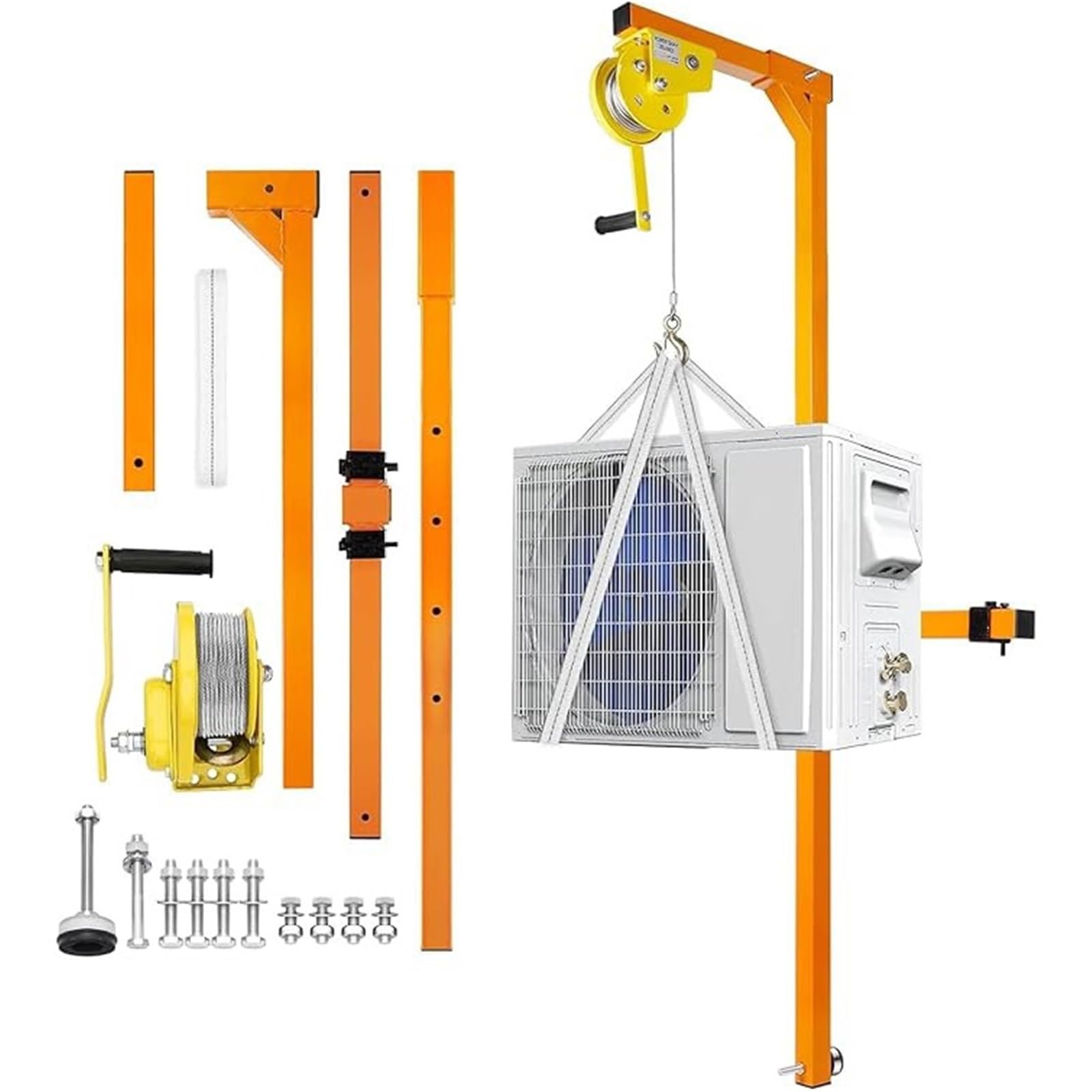 BHFPFZA Portable AC Unit Hoist – Manual Winch with Foldable Stand for Effortless Outdoor Installat (150kg Capaci) – Ideal for Easy Setup and Heavy Lifting