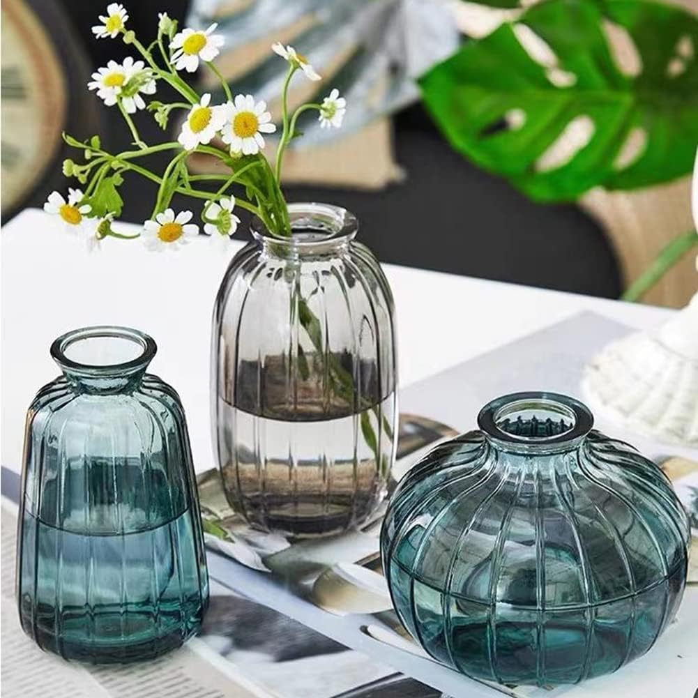 Bud Vase Set of 3, Small Vases for Flowers, Vintage Glass Vases for Centerpieces, Decorative Rustic Flower Vases Hydroponic Vase for Wedding, Events, Home Decor, Office Table Flower Décor (amber)