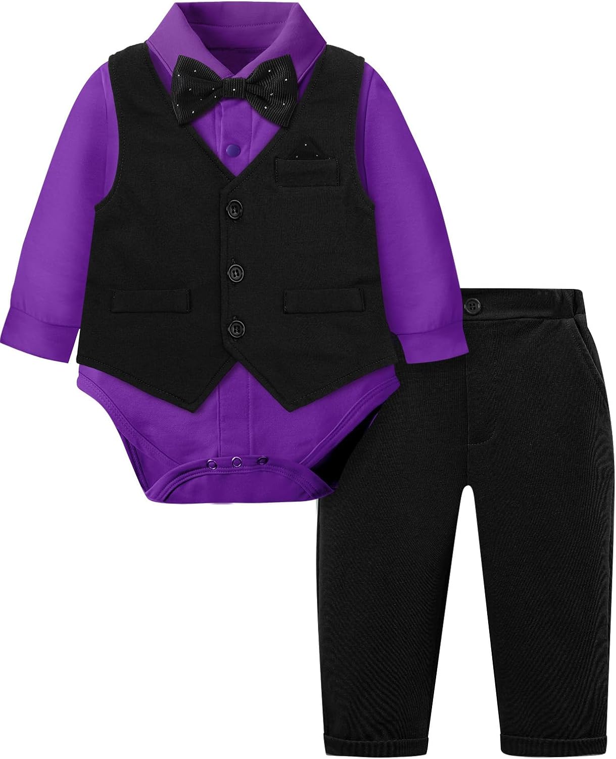 A&J DESIGN Baby Formal Outfit Boy Infant Clothes Toddler Gentleman Wedding Suit, Dress Shirt + Vest + Bow Tie + Pants Set