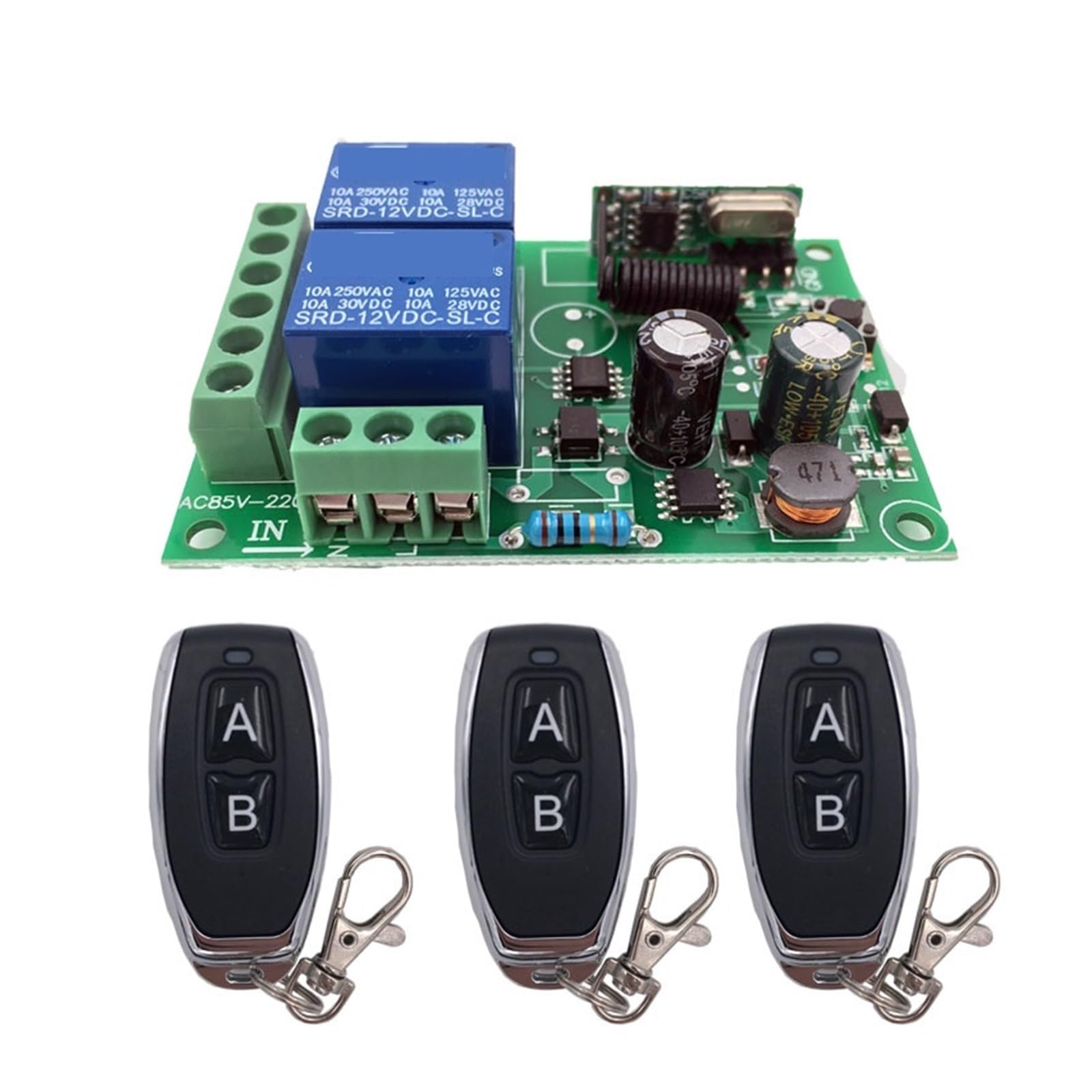 Mooilko 1Rc 3B 433Mhz Universal Wireless Remote Control Ac Relay Receiver And Transmitter For Universal Garage Door And Gate Control Residential, Commercial(1Rc 3B)