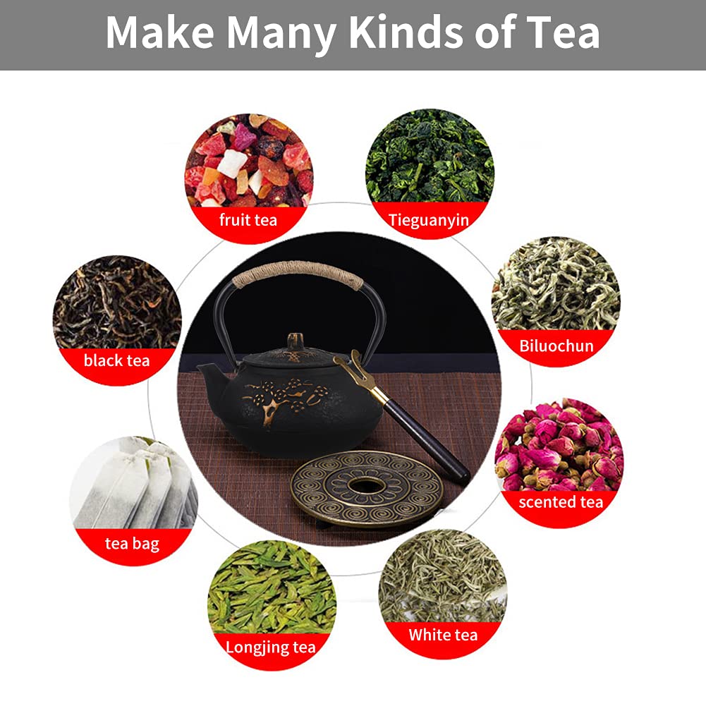 Tetera de 900 ml, Tetera de Hierro Fundido Resistente a la corrosión, Apta para Cocina de inducción o Estufa de Hierro Fundido, Regalo para Bebedores de té, Amigos y Familiares.