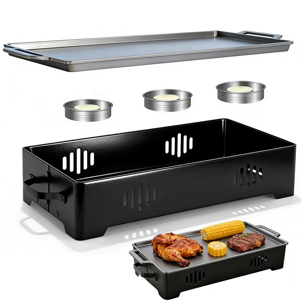 Piastra riscaldante per barbecue, contenitore per alimenti e grigliate, supporto per carne per grigliate, fornelli con design per barbecue, contenitore caldo con candele, 36 x 18 cm