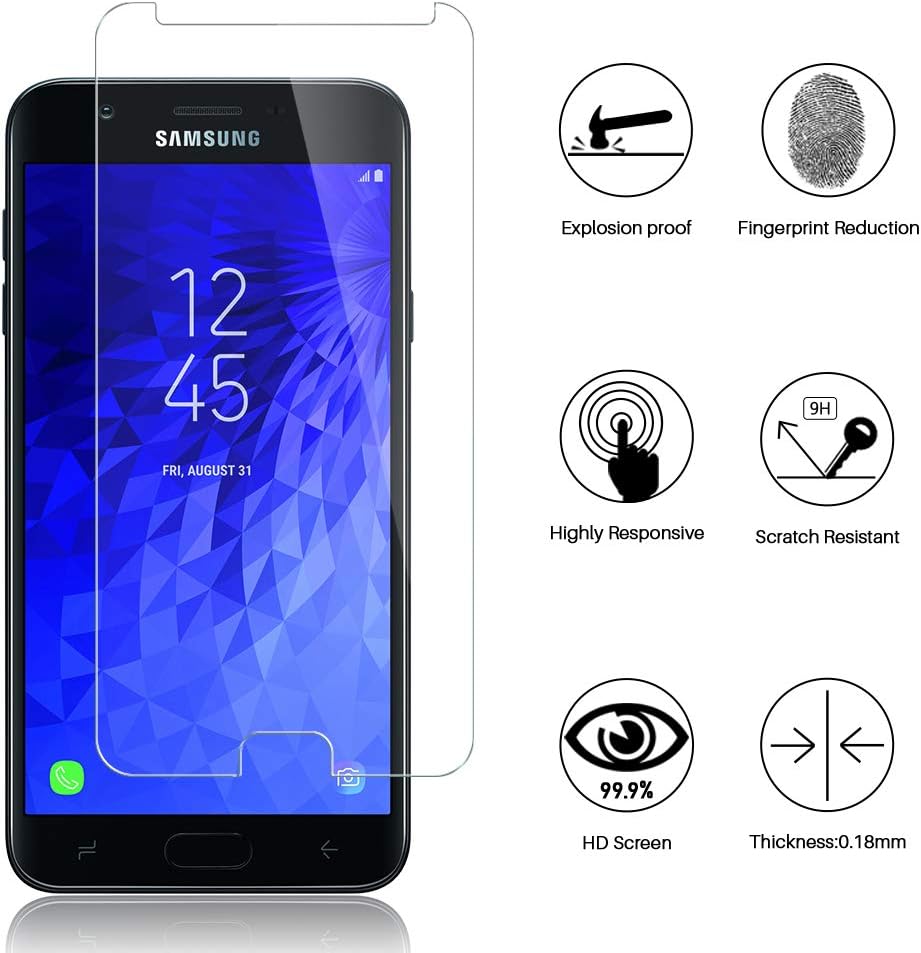 [3-Pack] MP-MALL Screen Protector for Samsung Galaxy J7 2018, [Case Friendly] [Anti-Scratch] Tempered Glass Screen Protector