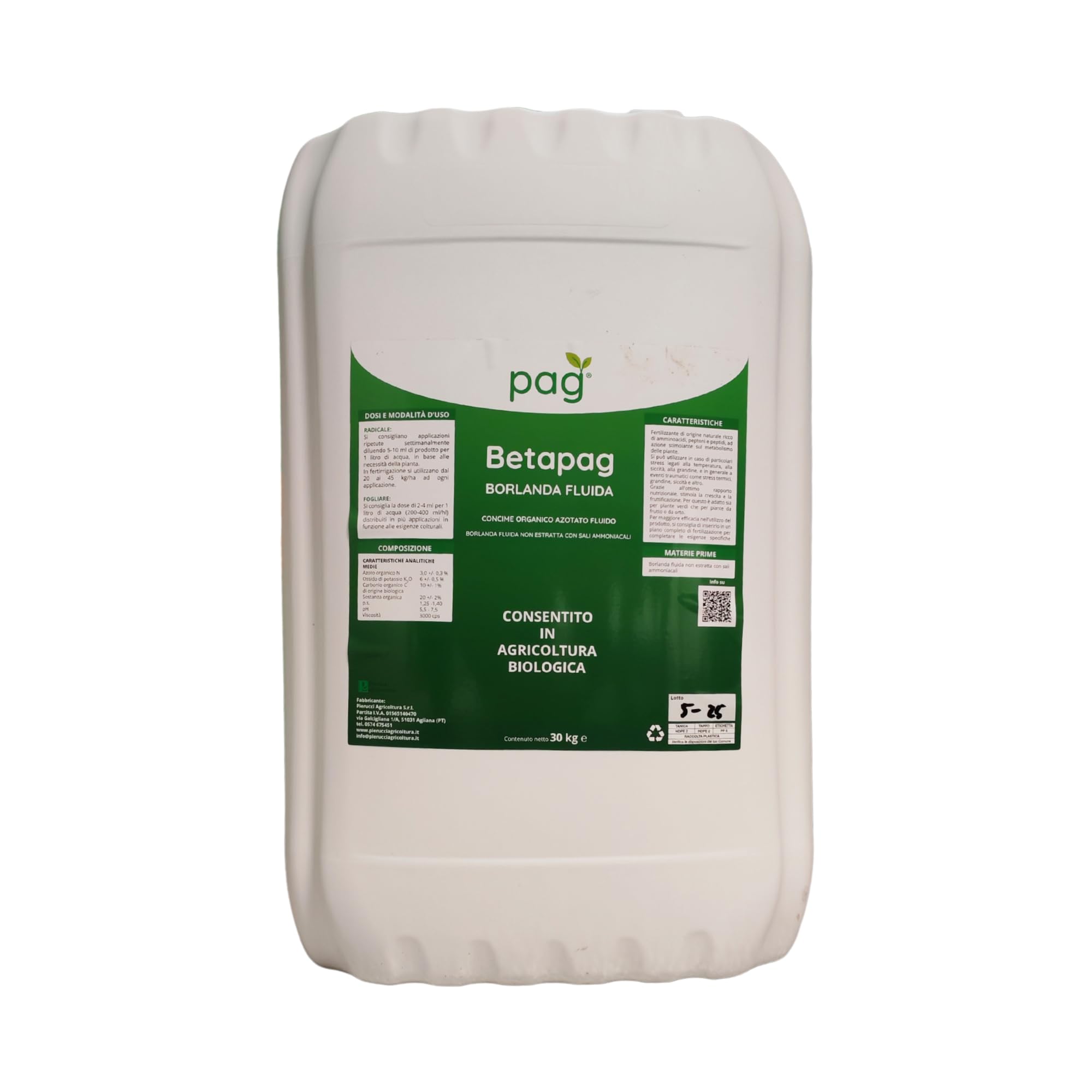 Pag Betapag Borlanda Fluida | Concime Organico Azotato | Consentito in Agricoltura Biologica | Confezione da 30 kg