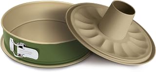 Guardini, Bnat, Tartera Desmontable Doble con Bandeja Recolectora, 24cm. Material: Acero con Revestimiento Antiadherente de Cera de Carnauba, Color Verde y Beige.