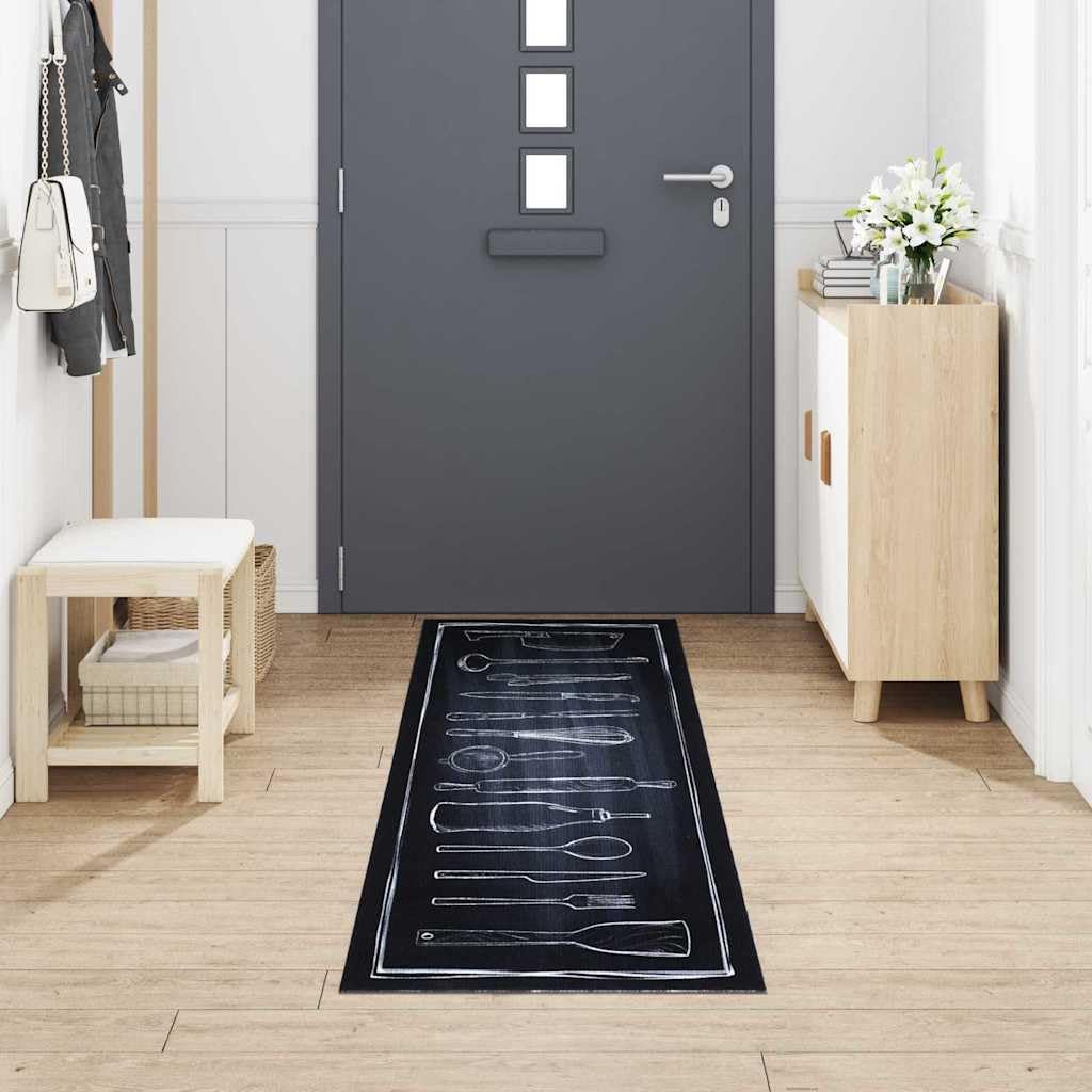 Alfombra de Cocina Negro 300 x 60 cm Terciopelo