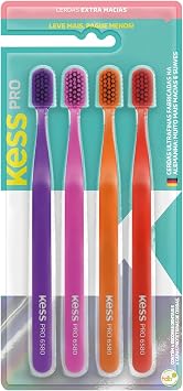 Escova Dental KESS Pro Extra Macia Pack com 4 Cores