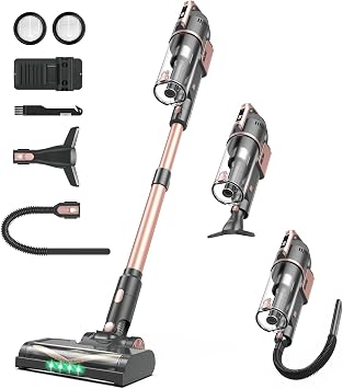 DEVOAC V15 Cordless Vacuum Cleaner, 45Kpa Suction & Brushless Motor Stick Vacuum, Rechargeable Battery with 40mins Runtime, LED Display, 6 in 1 Handheld Vacuum for Home Hard Floor Carpet Pet Hair