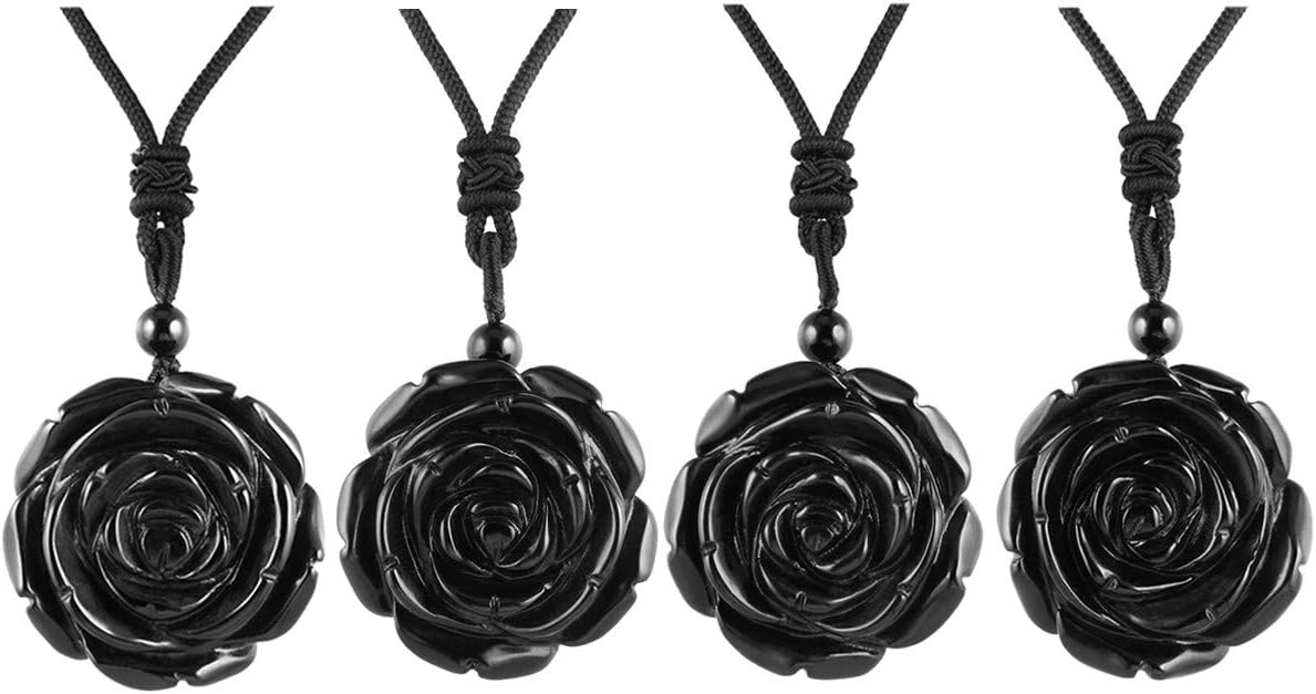 SUNYIK Women's Stone Pendant with Chain, Handcarvd Flower Healing Crystal Necaklace for Valentine's Day - Image 4