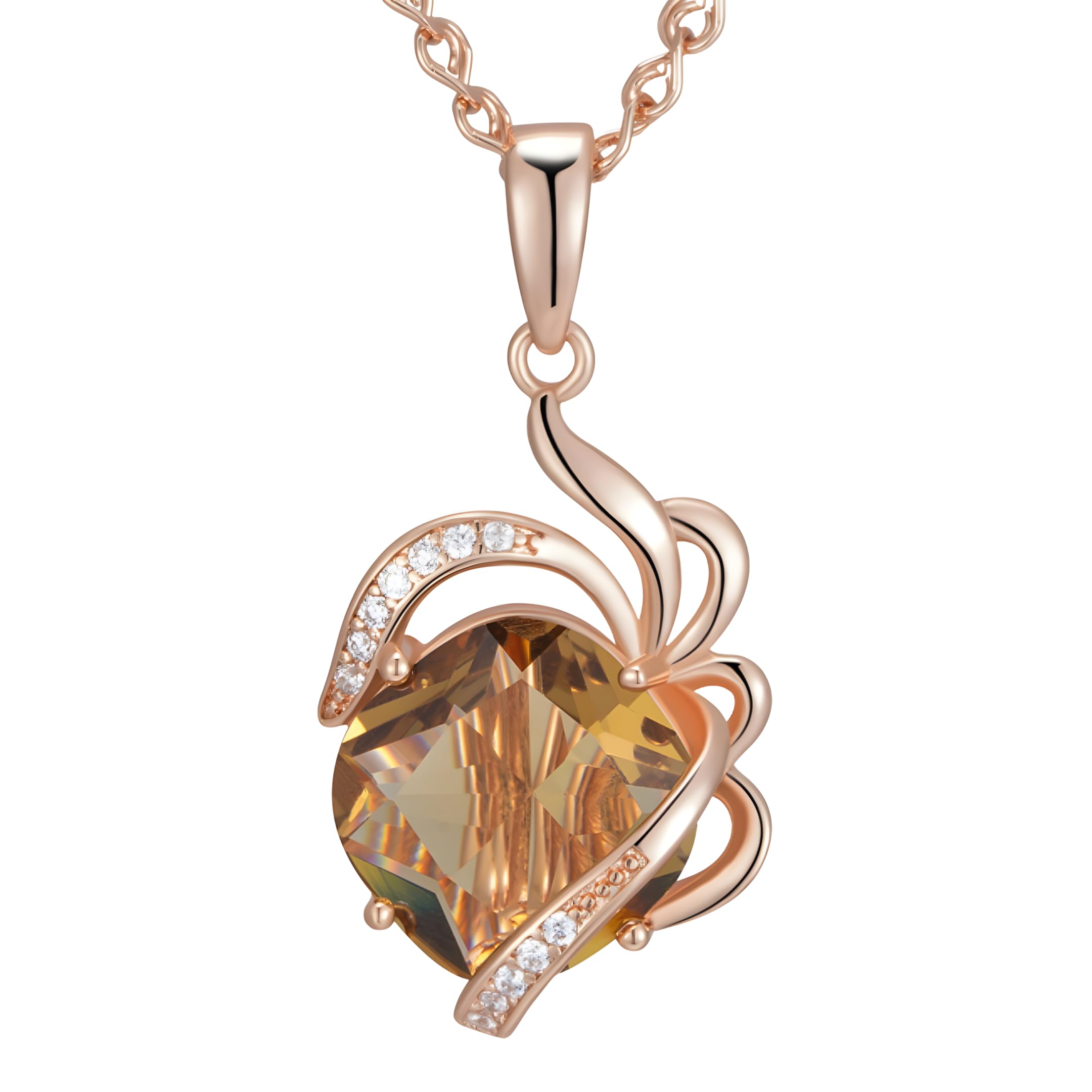 Elegante collar con colgante de circonita natural marrón para mujer, diseño único de flor de cristal 585, color oro rosa, joyería diaria 1272