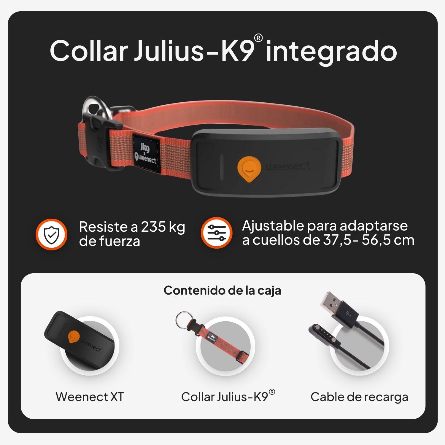 Weenect Dog XT - Nuevo Collar GPS para Perros | Antena XL | Impermeable | Collar Rojo Ultra-Resistente Integrado Julius-K9 | Garantía de por Vida | Suscripción requerida
