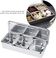 Vista 6 de Servidor de condimentos, tarro de condimentos de acero inoxidable de grado alimenticio de 21 onzas con cuchara y tapa, 3 compartimentos extraíbles