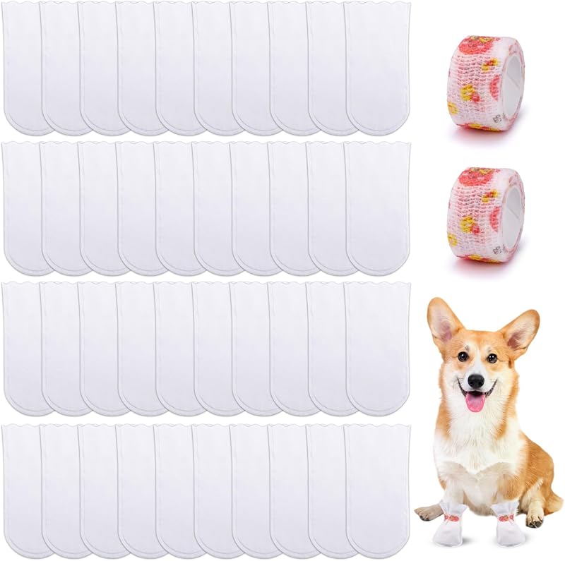 Botas Descartáveis Impermeáveis para Cães ASTIMESA com Faixa Autoadesiva Ajustável, Tamanho S, Pacote com 40