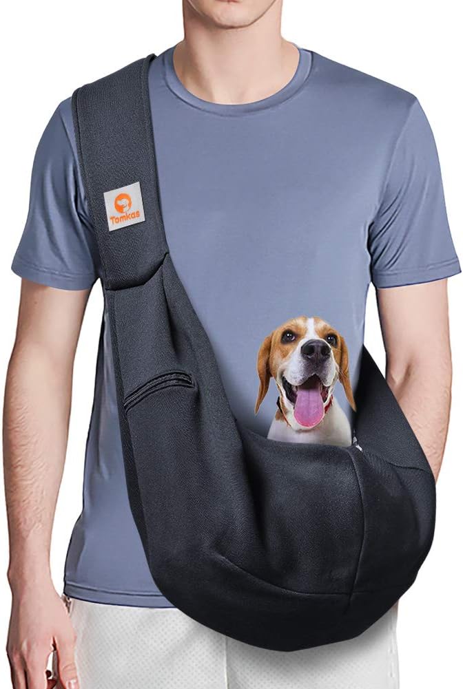 TOMKAS Dog Sling Carrier for Small Dogs Puppy Carrier for Small Dogs (Black-1, Unadjustable Strap for Under 10 lbs)