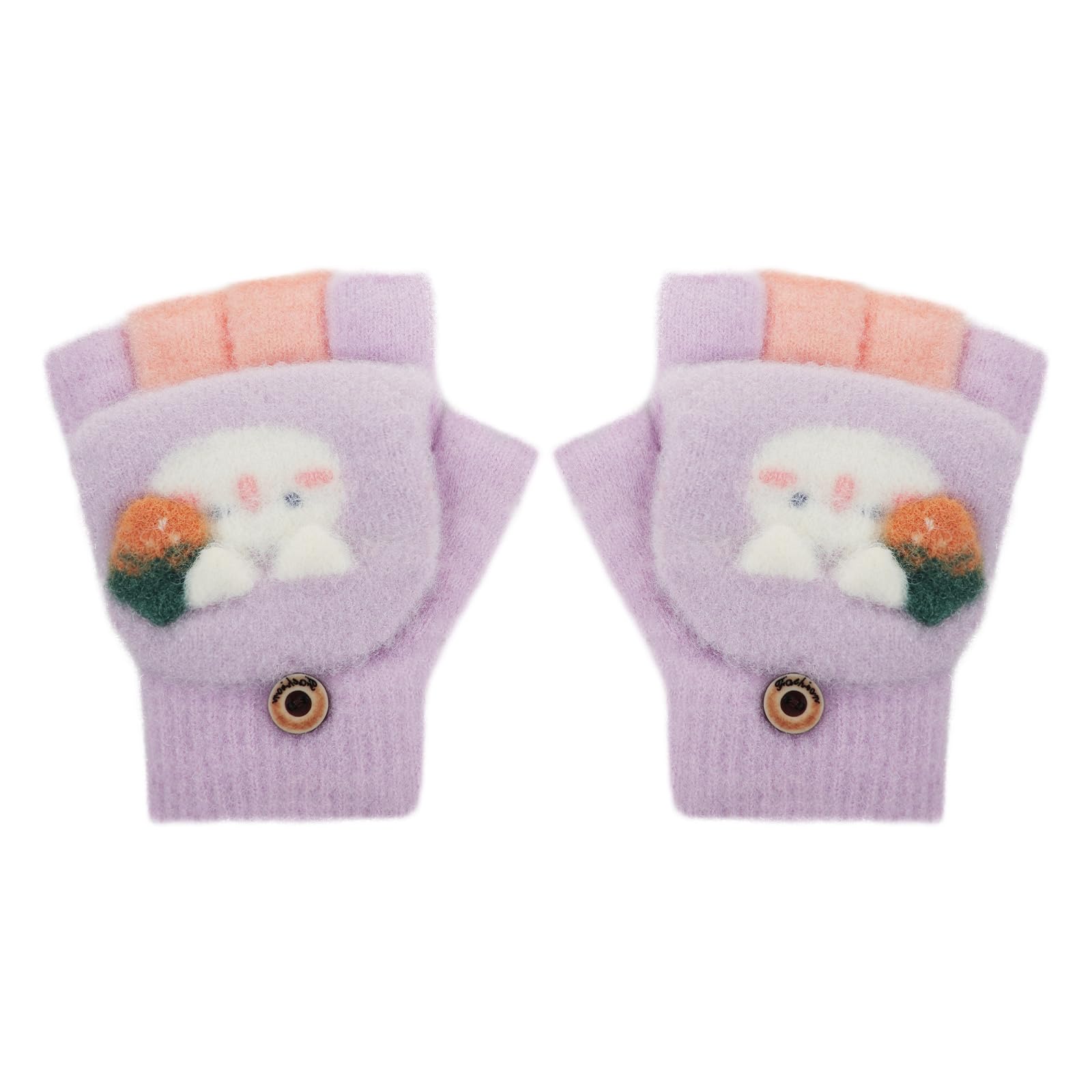 Mitaine avec Rabat pour Enfant Gants Demi-Doigts Chaudes d'Hiver 4-8 Ans