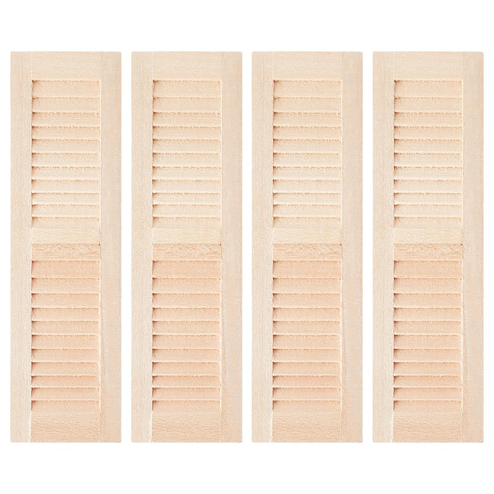WADORN 4 Pack 1:12 Scale Dollhouse Windows Wooden Shutters Natural Wood Shutters 1.25x4.6in Miniature Window Frames for Dollhouse Furniture Room Boxes Christmas Halloween Home Decoration