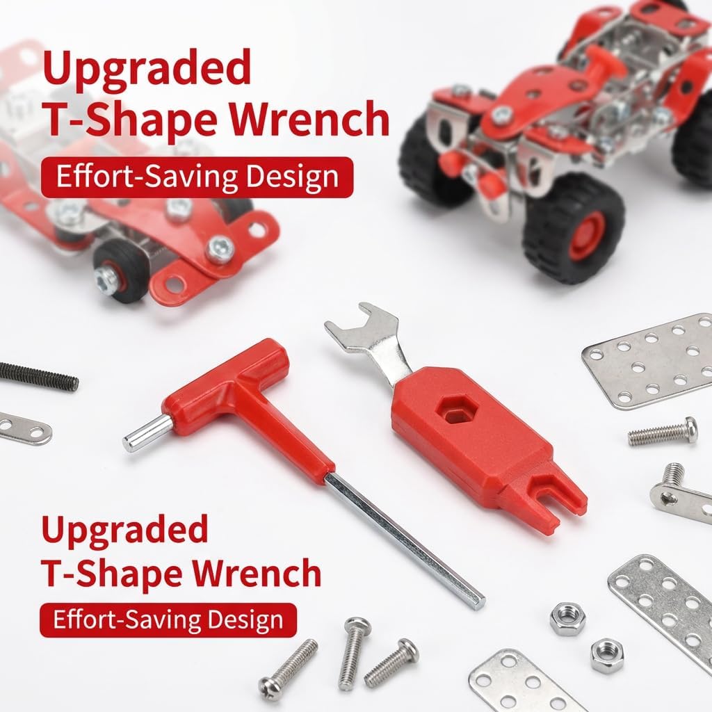 Ferthor Fun Racing Car STEM Toy Sets for Boys Ages 8-12, Metal Building Kit,STEM Building Toys for Boys Age 8-12,Roadster Red Vehicle Car Model for Kids 8 9 10 11 12-16 Years Old（265PCS）
