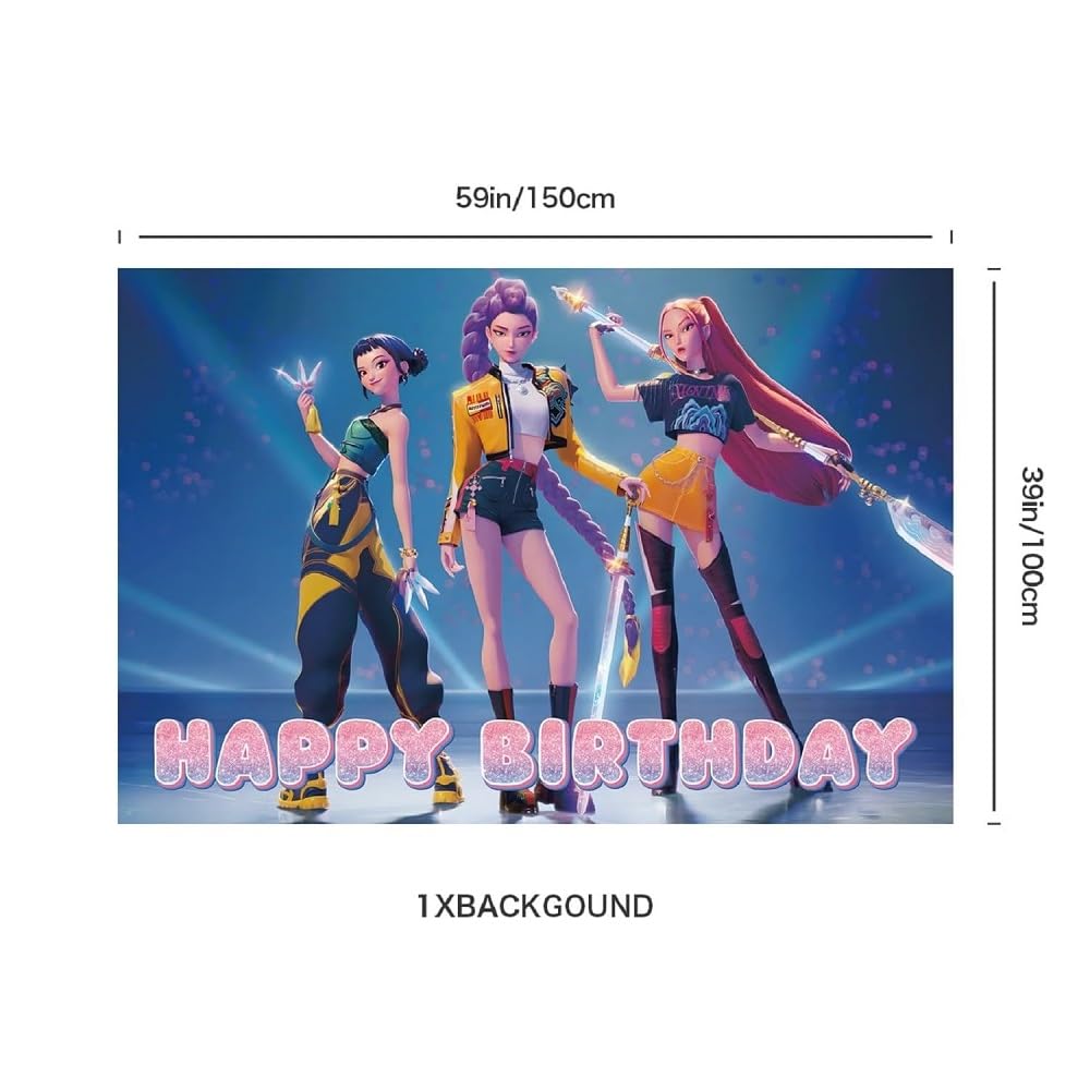 Demon Hunters Birthday Decorations Set, Anime Theme Party Supplies with Banner, Balloons, Cake Toppers, Cupcake Toppers and Backdrop for Kids & Fans